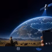 Смартфон и массив спутников Starlink в небе Монголии