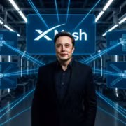 Человек перед хранилищами и спутниками Mesh и Starlink