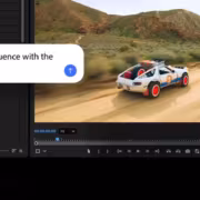 Фокусировка на интерфейсе Adobe Premiere Pro с видеоклипом и функцией Firefly