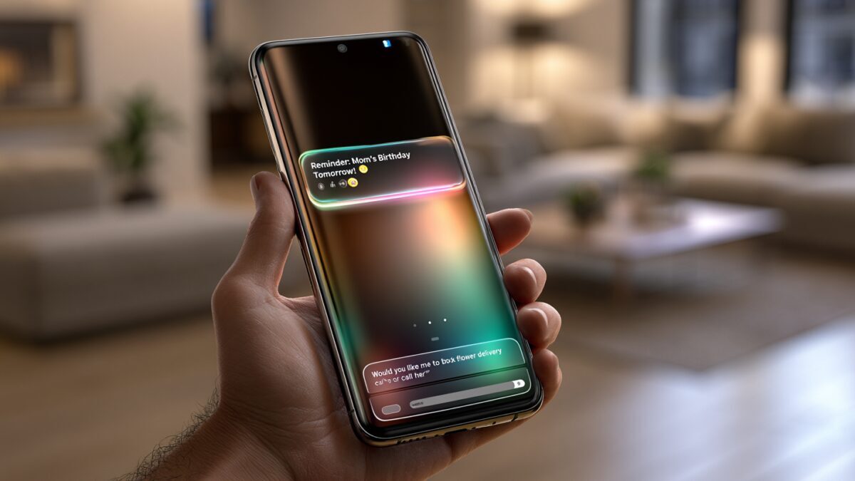 Смартфон Samsung Galaxy S23 с уведомлением о напоминании