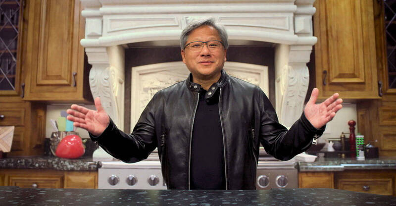Глава Nvidia призвал выработать нормы для жизни с ИИ 3 Глава Nvidia в черной кожаной куртке в кухне