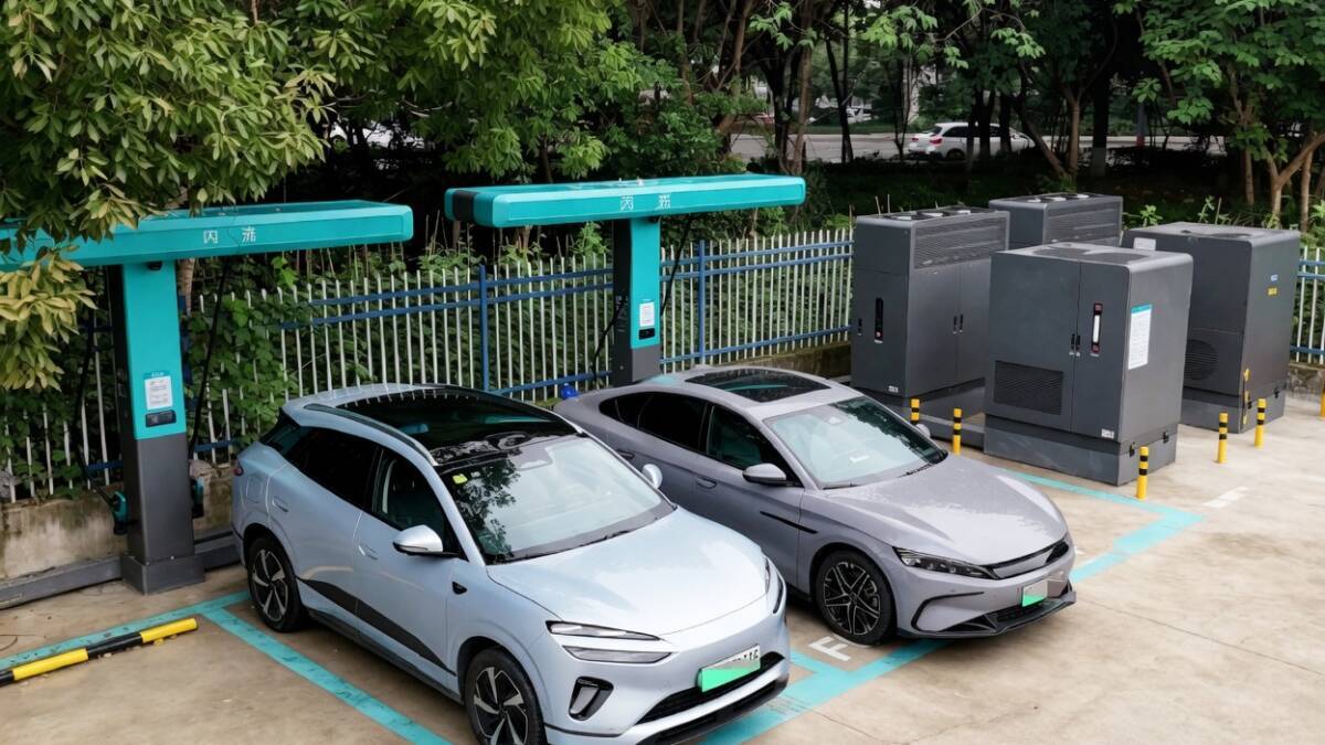 Две электромобиля у зарядной станции BYD и Sinopec