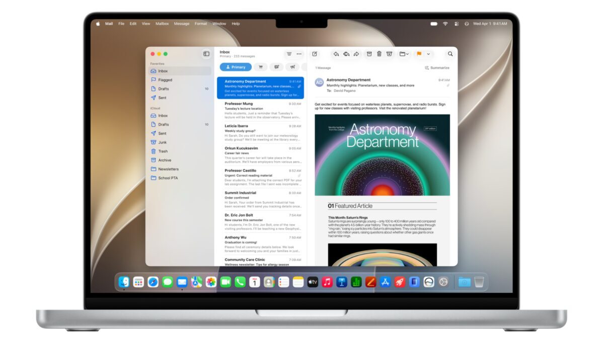 Ноутбук MacBook с открытым экраном и macOS 27 Golden Gate