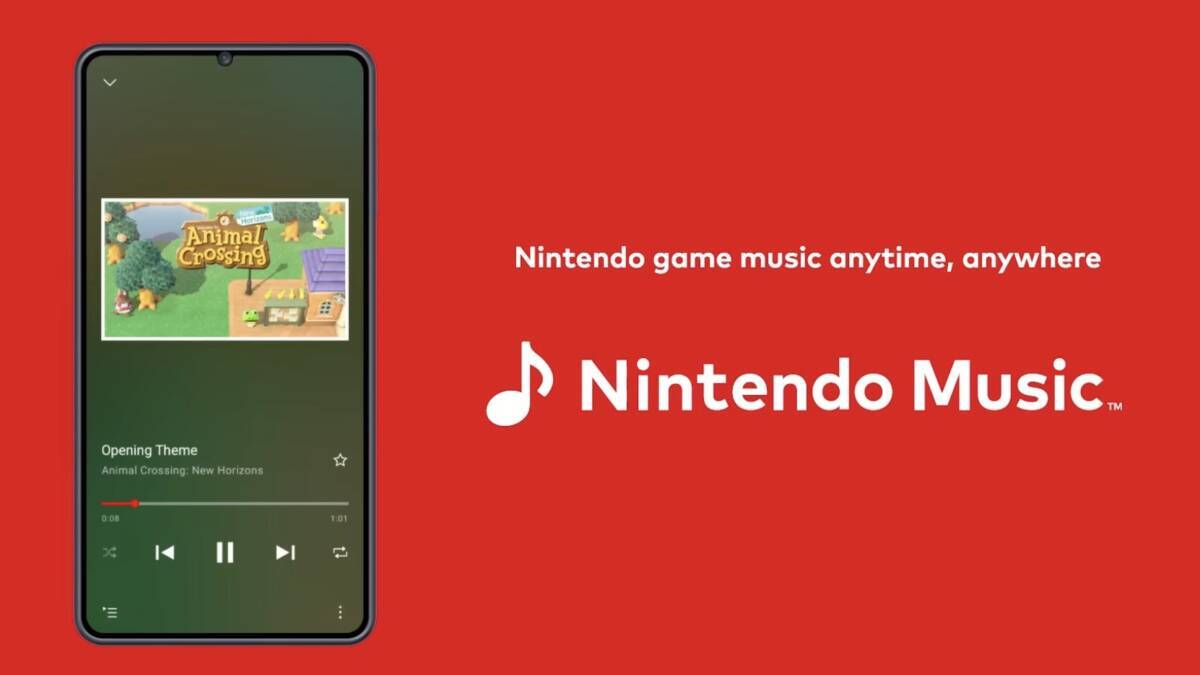 Мобильное устройство с приложением Nintendo Music и плеером