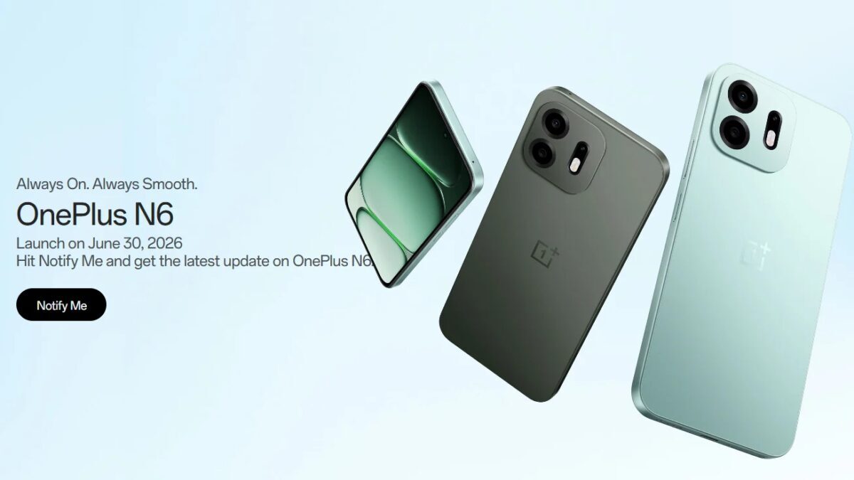 Объявление о смартфоне OnePlus N6 с изображением трех устройств