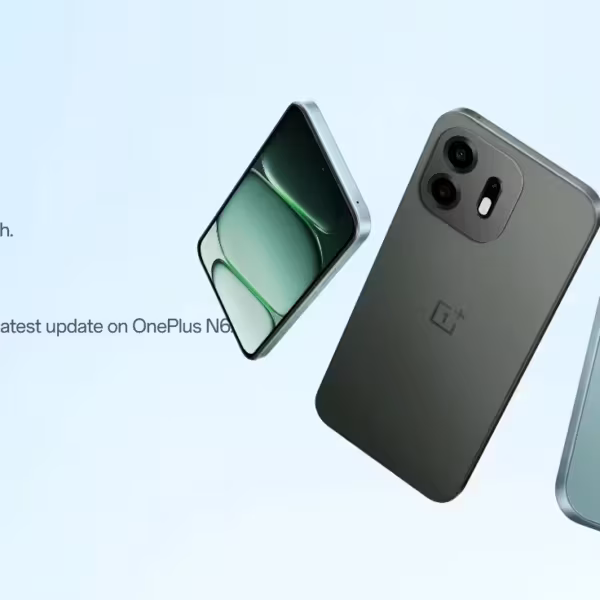 Объявление о смартфоне OnePlus N6 с изображением трех устройств