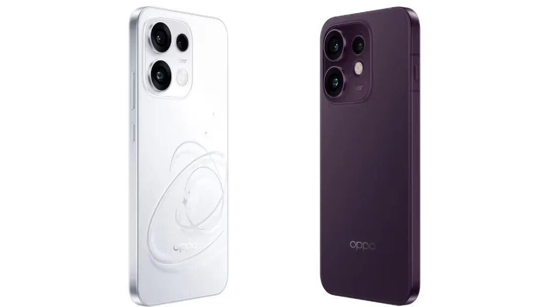 Oppo Reno 16 два телефона белый и пурпурный