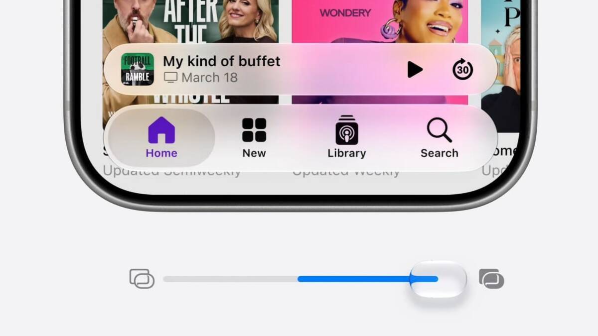 Интерфейс iOS 27 на iPhone с меню Home и медиаплеером