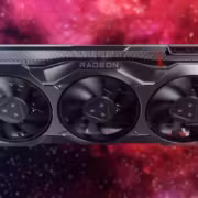 Видеокарта Radeon с тремя вентиляторами в космическом фоне