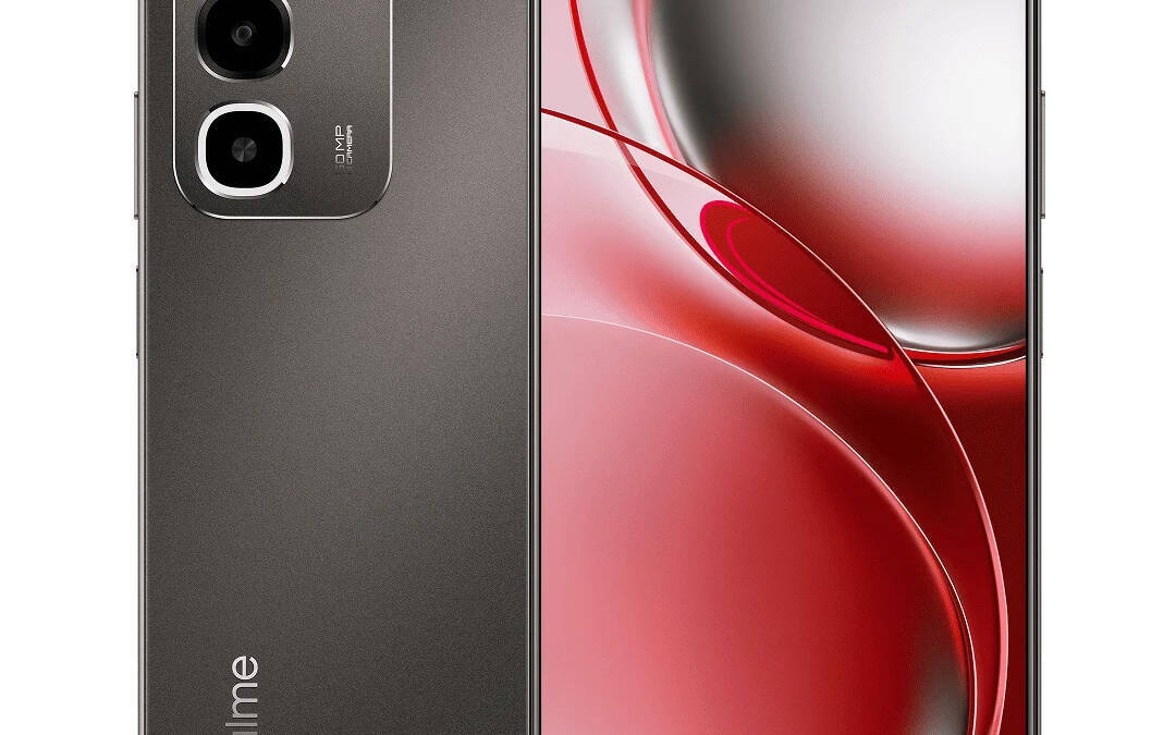 Серый смартфон Realme P4R 5G с тремя камерами на задней панели