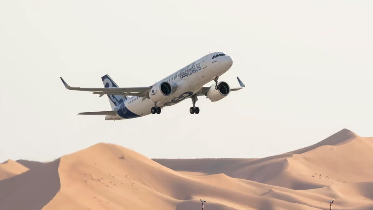 Самолет Airbus А320 Airbus МС-21 летит над пустынями