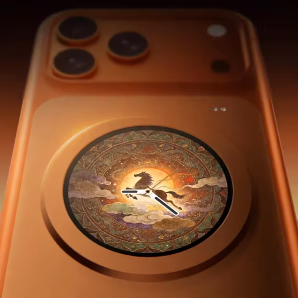 Чехол VisionCase для iPhone 17 Pro Max с циферблатом нарисованным лошадью и облаками