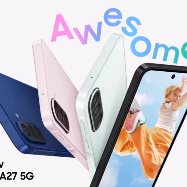 Различные цвета Samsung Galaxy A27 5G и девушка на экране тел