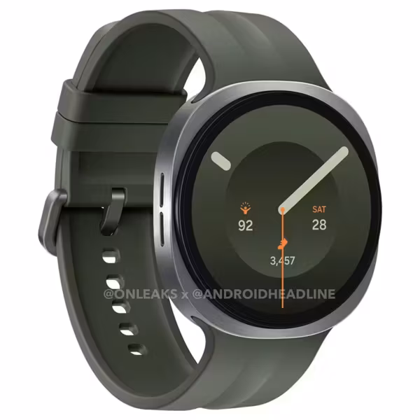 умные часы Galaxy Watch 9 с зелёным ремешком и круглым дисплеем
