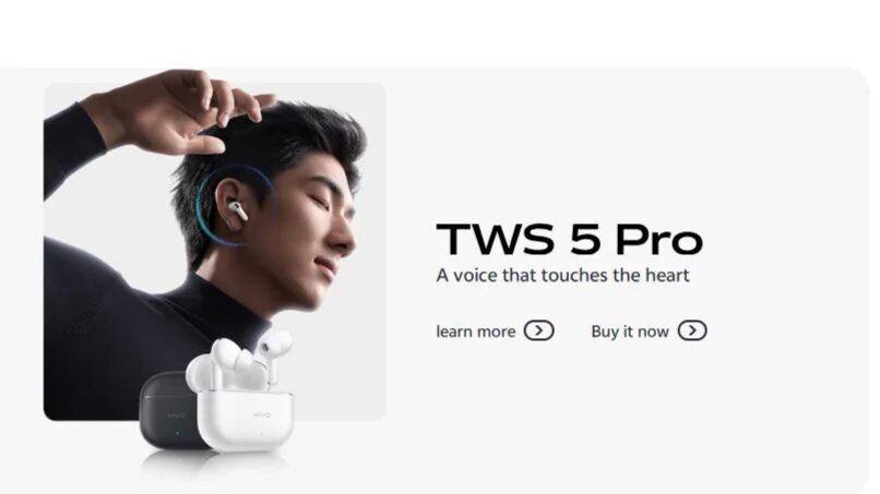 Наушники Vivo TWS 5 Pro вышли с ANC 60 дБ и аудио 4,6 Мбит/с