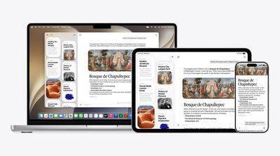 Ноутбук MacBook iPad с браузером и приложением Siri