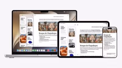 Ноутбук MacBook iPad с браузером и приложением Siri