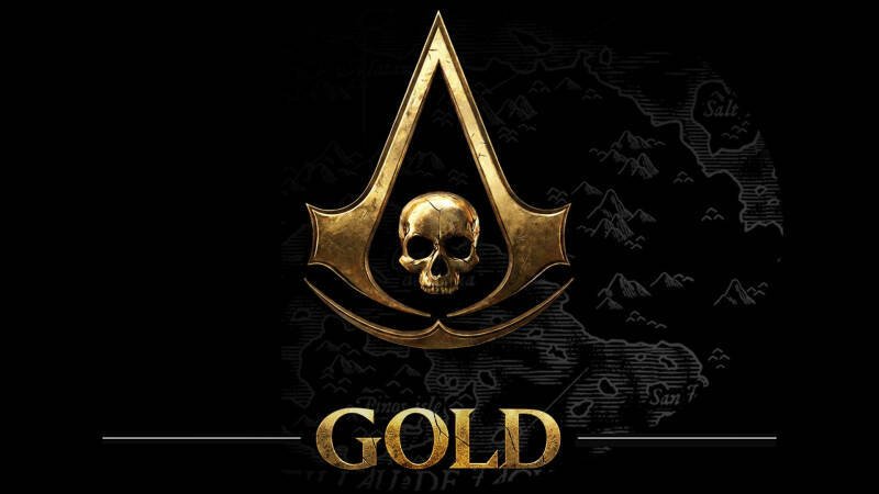 Логотип Assassin's Creed Black Flag с золотым крестом и черепом