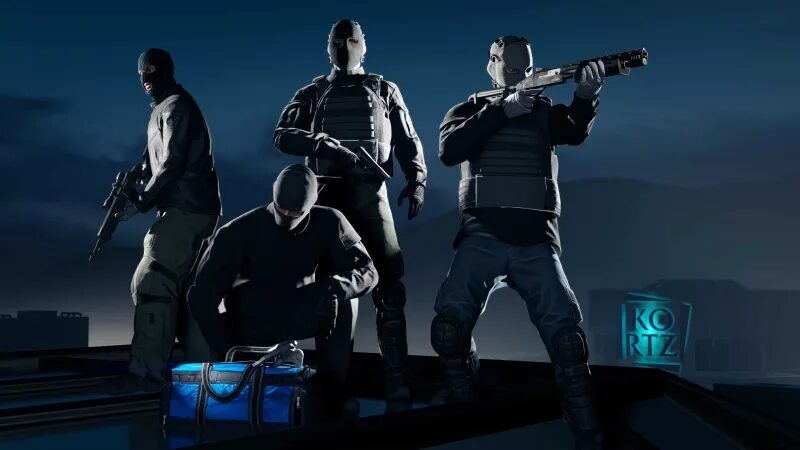 Rockstar сделает бесплатным апгрейд GTA V для PS5 и Xbox 5 Группа вооружённых людей на крыше здания Видеоигра GTA V Rockstar