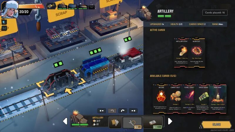 интерфейс игры Fogpiercer карта и карточки артиллерия