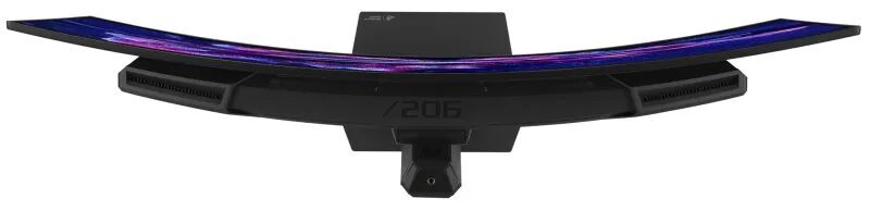 вид сбоку на монитор Asus ROG Strix OLED XG34WCDMS с изогнутым дисплеем и подставкой