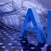 Абстрактное изображение с 3D буквой AI и линиями