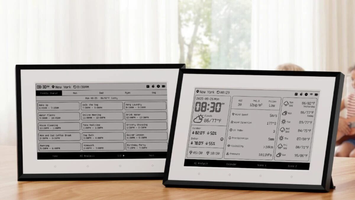 Электронные книжные панели Weather Station с E Ink и кухонная станция рядом