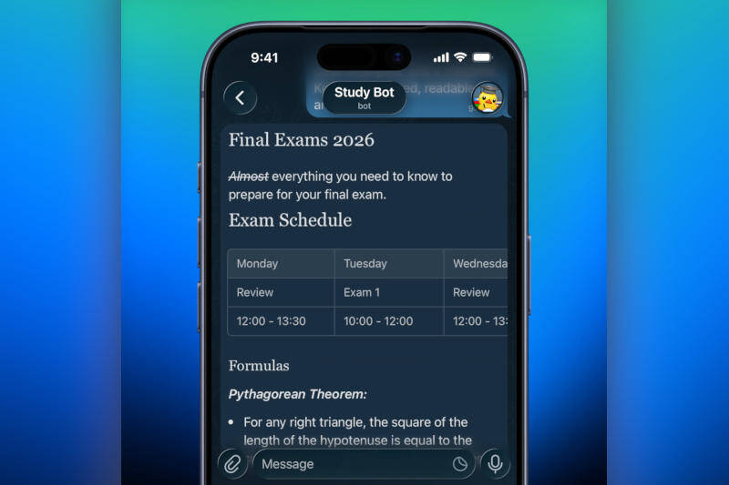 Telegram Study Bot на смартфоне показывает график экзамена