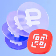 Монеты с символом рубля и QR-QR-код на устройстве МТС