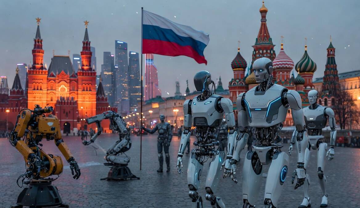 Роботы с человеческими лицами и роботизированные устройства на Красной площади