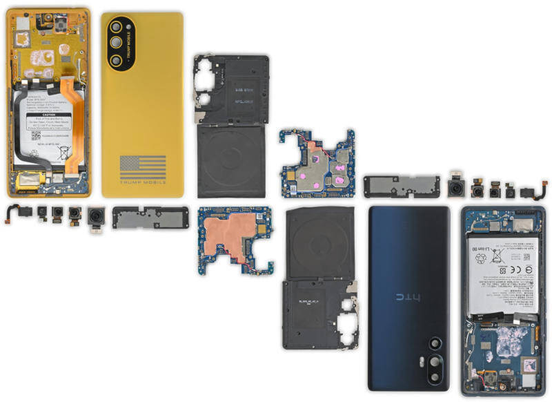 Разобранный смартфон HTC U24 Pro и компоненты