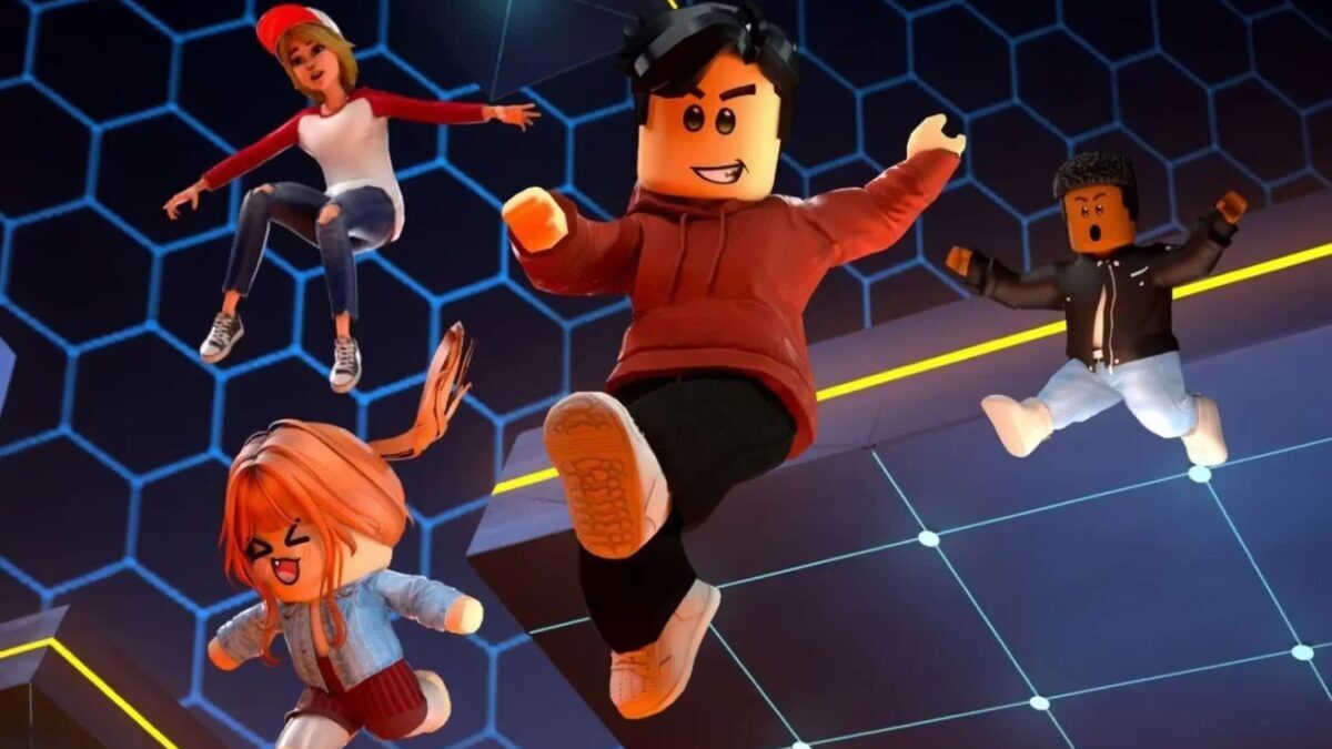 Персонажи Roblox в виртуальной среде с сеткой