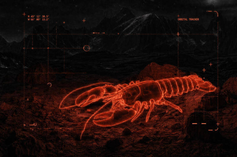 Космический объект с голографическим изображением ракообразного. ИИ-агент OpenClaw