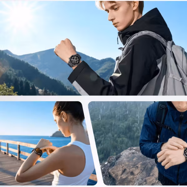 Мужчина смотрит на часы Honor Watch 6 на запястье