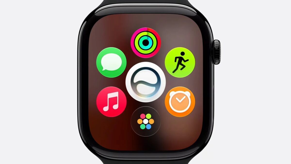 Экран Apple Watch с круглыми иконками интерфейса яблоко watchOS 27