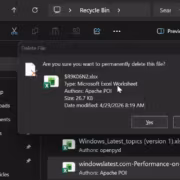 Диалог подтверждения удаления файла Excel Windows 11