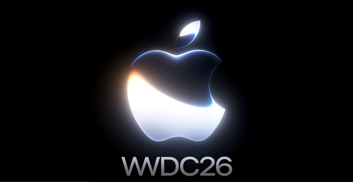 Логотип Apple и надпись WDС26 на черном фоне