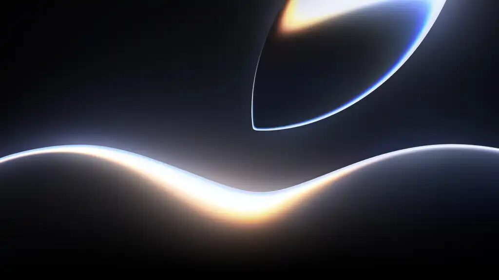Тёмное пространство с линиями и световыми эффектами Apple
