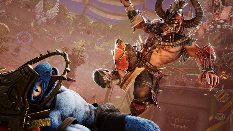 Демон с рогами бьётся с орком в Blood Bowl