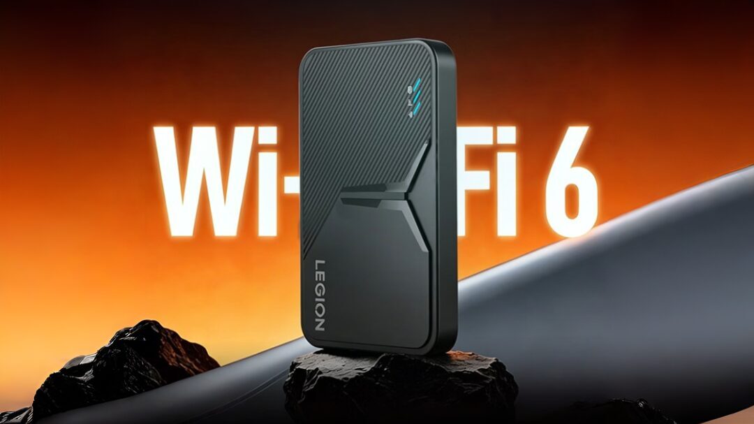 Карманный роутер Lenovo Legion LM50S на каменной поверхности