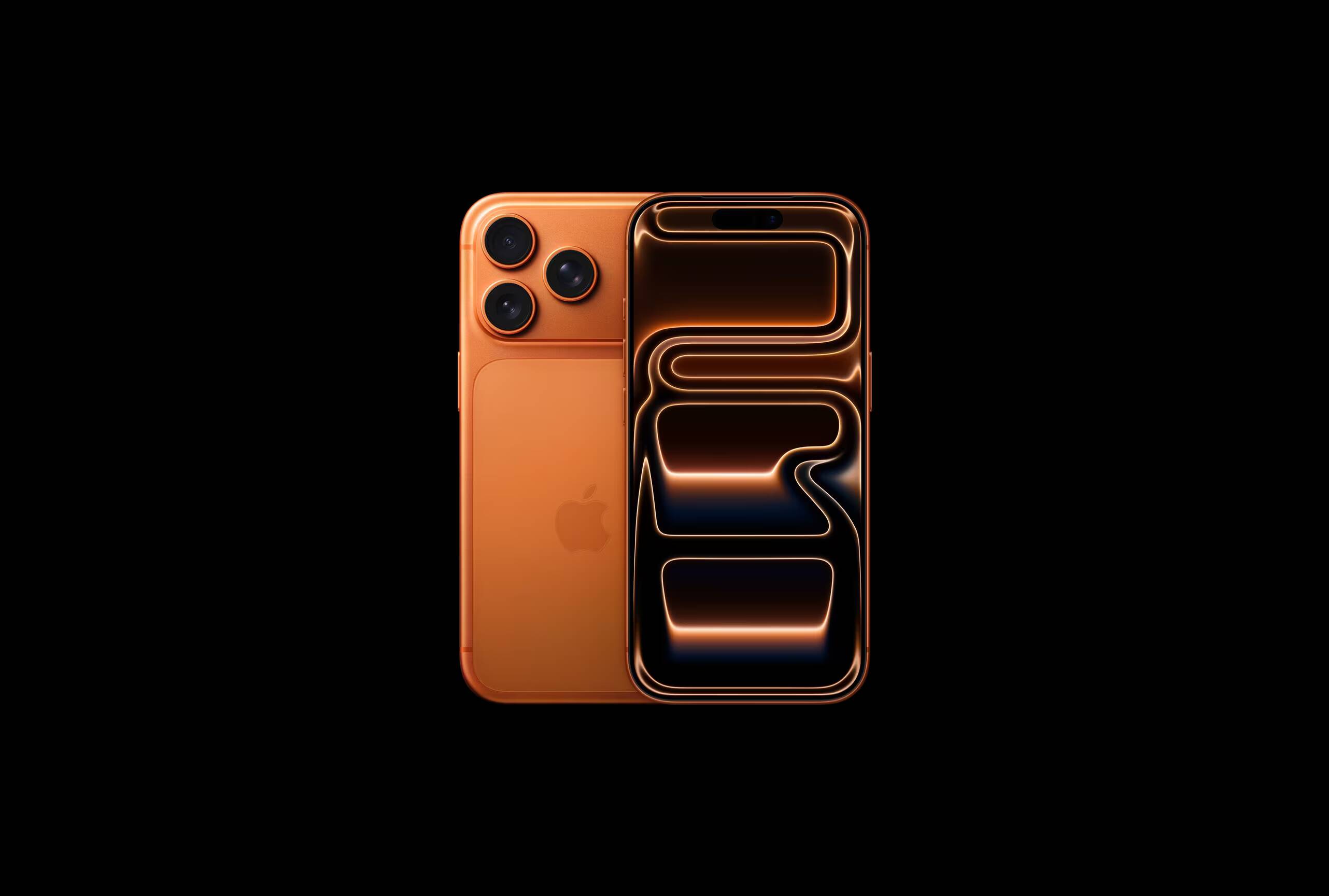iPhone 15 Pro с тремя камерами и дизайном в оранжевом цвете