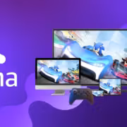 логотип Luna на фиолетовом фоне с устройствами