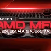 Видеокарта Radeon AMD с надписью AMD MFG и множителями видеосигнала