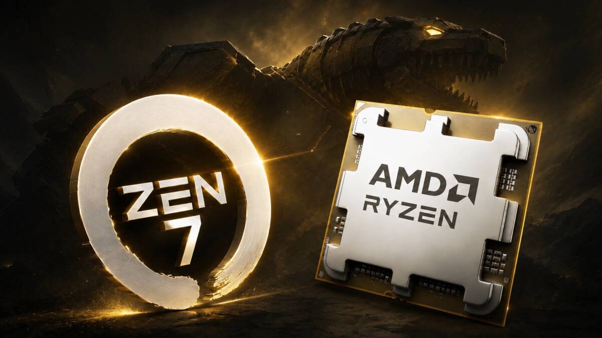 Процессор AMD Ryzen и логотип AMD на фоне большого дракона