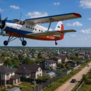 Самолет Ан-2 летит над жилым районом
