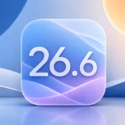 Плоский иконка iOS 26.6 с мягким светом на темно-синем фоне