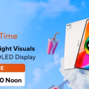 Рекламный баннер Asus Pad OLED с изображением планшета и попкорном