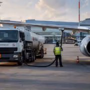 Автомобиль для перевозки авиационного керосина у терминала