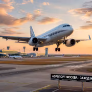 Самолёт Airbus A320 на взлёте в аэропорту Москва Домодедово система посадки ILS 2700