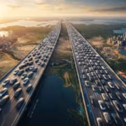 Дорога с затором и дорогие автомобили электромобили BYD